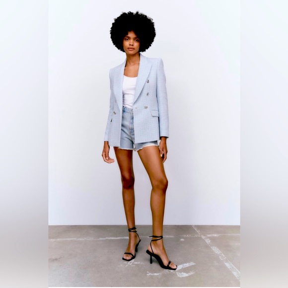 ZARA Textured Double-Breasted Blazer - Picture 5 of 9